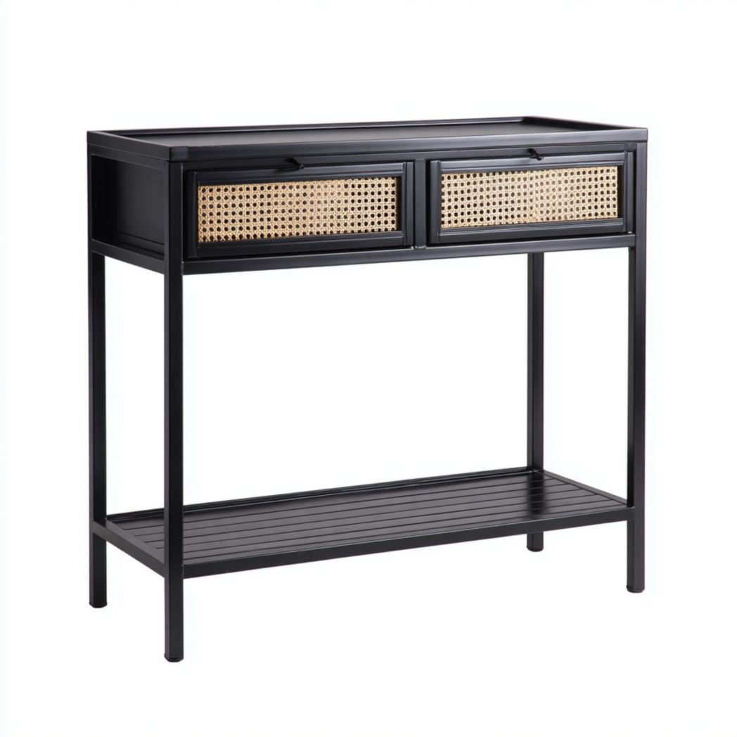 Console tafel met lade van hout en metalen poten 90 x 35 x 75cm