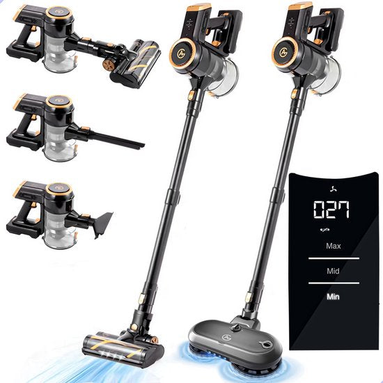 AG4200+ Steelstofzuiger Draadloos Met Dweilfunctie 2 in 1 - Premium Gold - Krachtige stofzuiger Zonder Zak - Geschikt voor Dierenharen - Compact Lichtgewicht - Kruimeldief(Zwart)