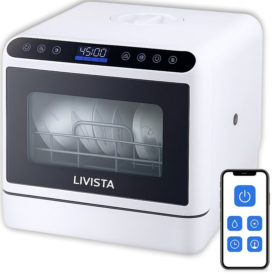Livista Mini Vaatwasser incl APP - Vaatwasser - Vaatwasser Vrijstaand - Afwasmachine - Camping Vaatwasser - Zwart(Wit)
