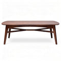 Eettafel van hout met ovale bovenkant en afmetingen 150 x 80 x 75cm
