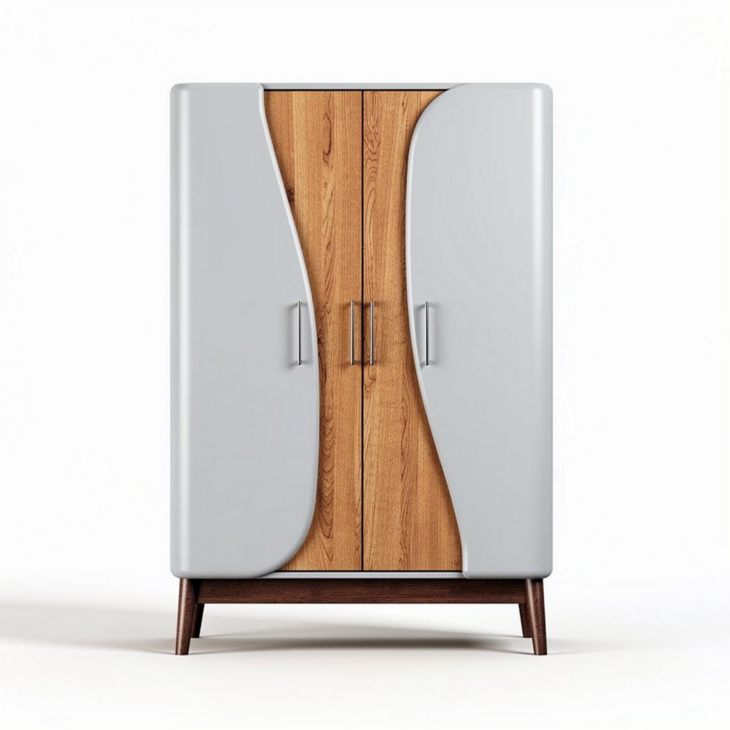 Houten kast met een grijze afwerking en moderne deurdesigns 80 x 45 x 130cm