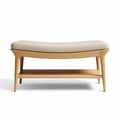Houten bank met stoffen zitting en opbergruimte 120 x 50 x 40cm