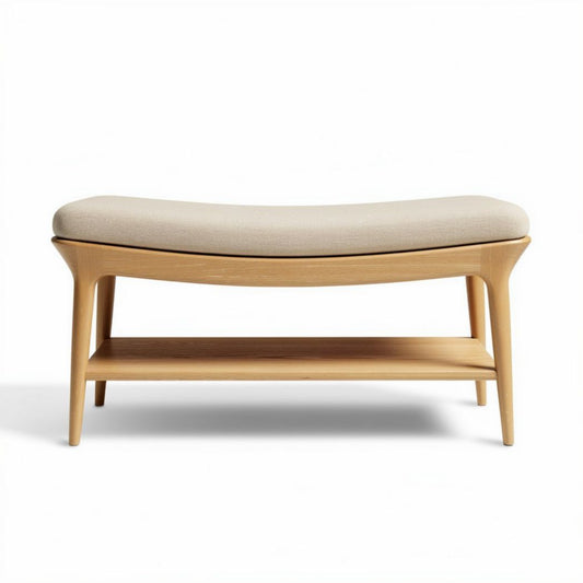 Houten bank met stoffen zitting en opbergruimte 120 x 50 x 40cm
