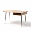 bureautafel van hout met opbergruimte 120 x 60 x 75cm in naturel en zilver