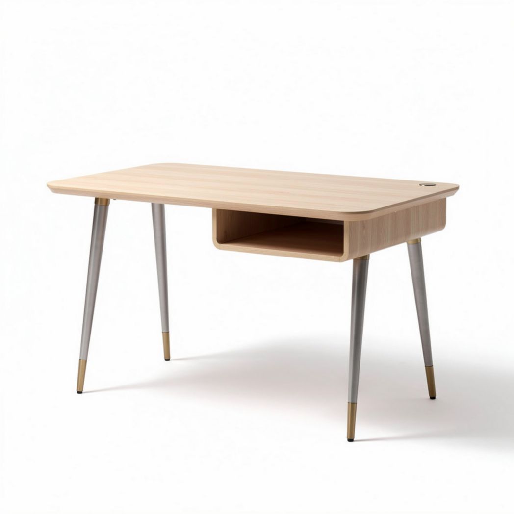 bureautafel van hout met opbergruimte 120 x 60 x 75cm in naturel en zilver