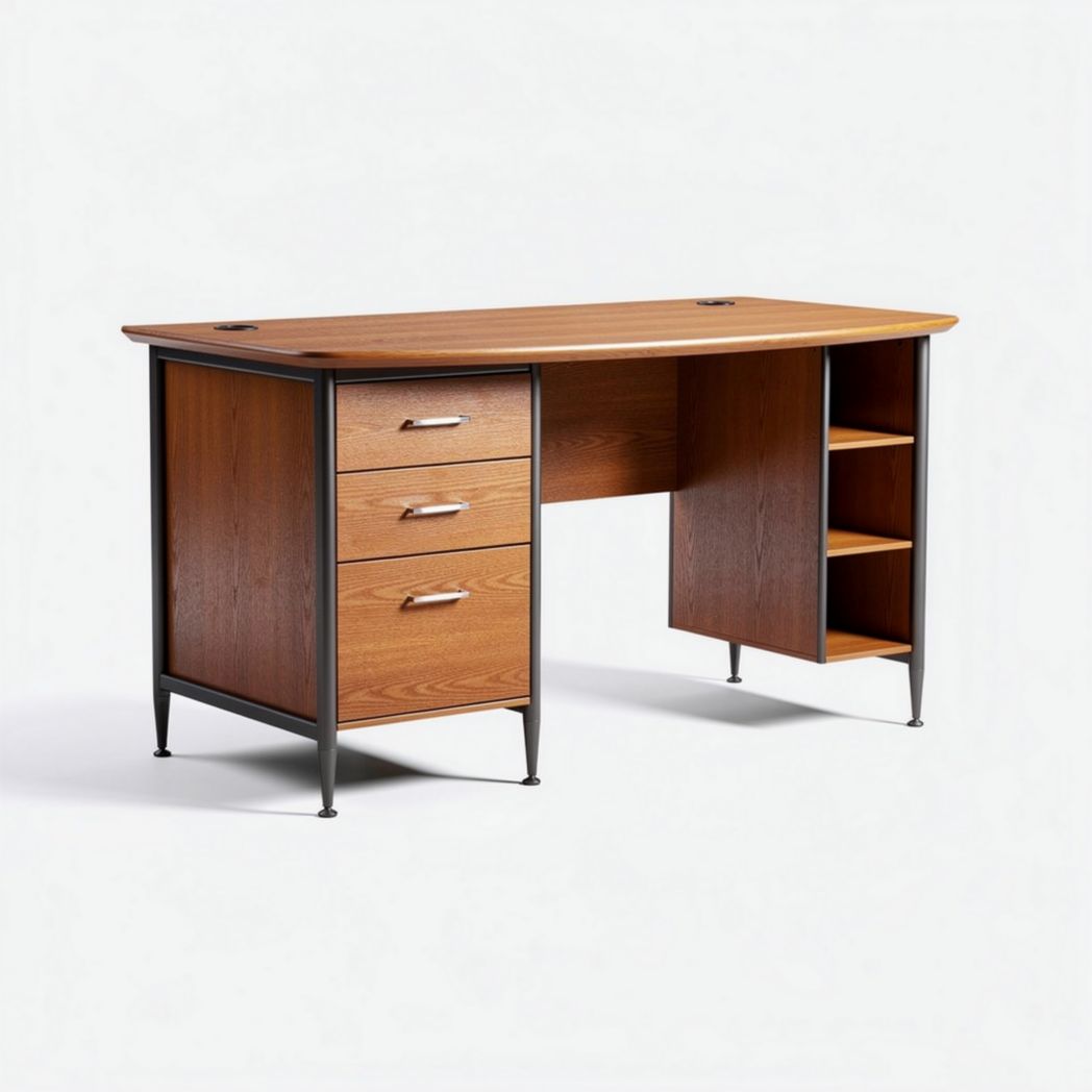 Houten bureau met opberglades en open vakken 150 x 75 x 75cm