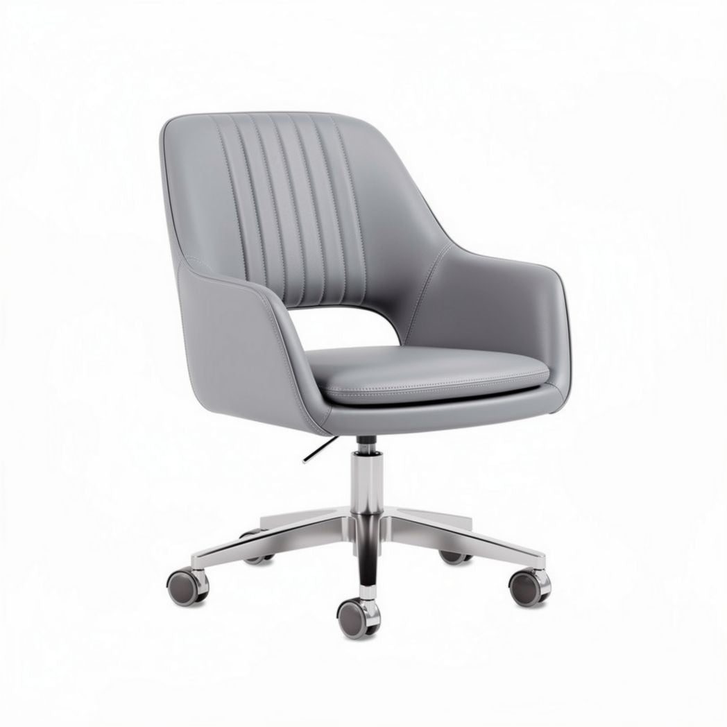 Grijze draaistoel met leren bekleding en ergonomisch ontwerp 55 x 62 x 85cm