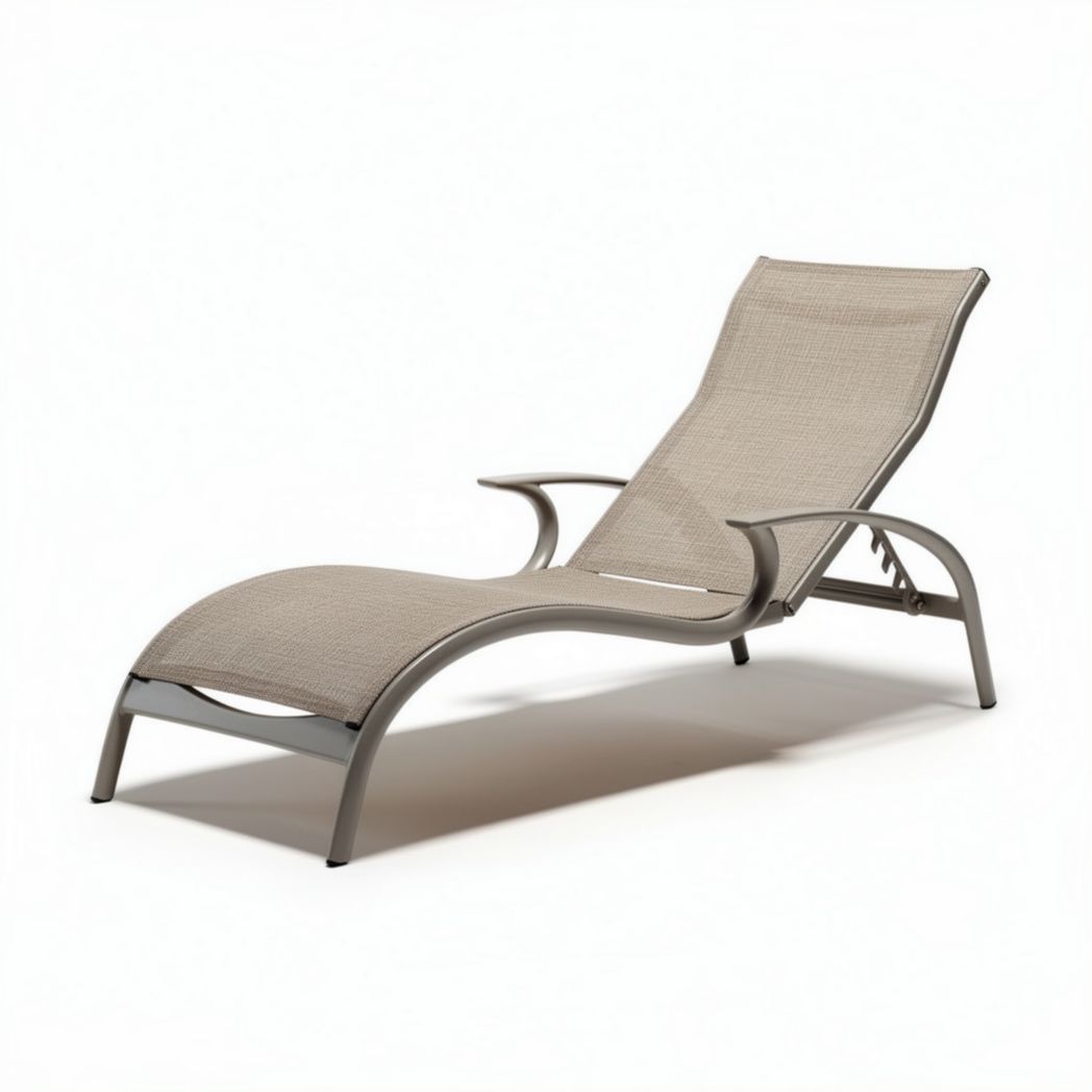 Lounge stoel van aluminium met textiel in beige 180 x 60 x 30cm