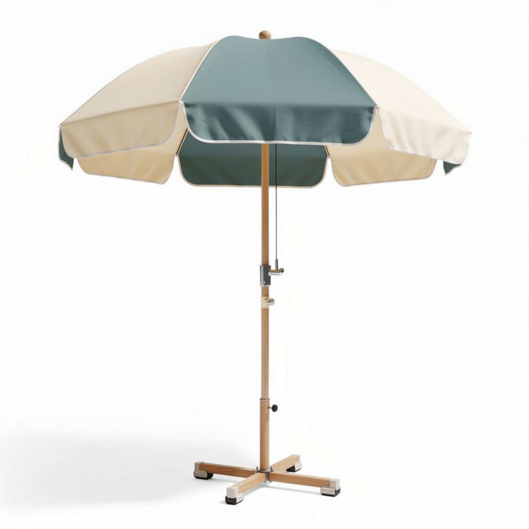 Parasol met houten standaard en verstelbare hoogte in groen en crème 200 x 200 x 250cm
