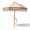 Gemodelleerde parasol van katoen met houten voet en franjes 250 x 250 cm