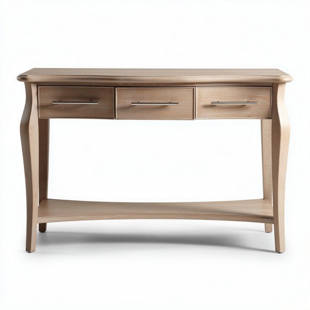 Houten console tafel met drie lades 120 x 40 x 75cm naturel б