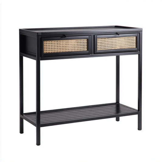 Console tafel met lade van hout en metalen poten 90 x 35 x 75cm