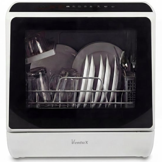 Ventux® Mini Vaatwasser Incl. App – Afwasmachine – 5 Programma’s – 900 Watt – 42,5 x 42,8 x 45,8 cm - Wit(Wit - Zwart)