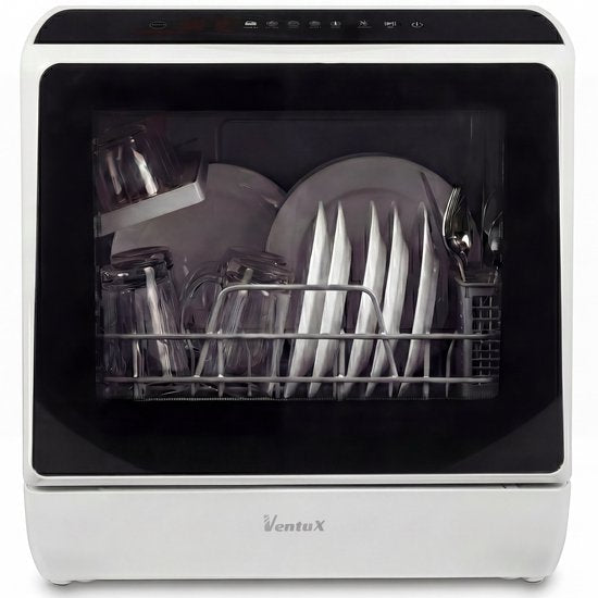 Ventux® Mini Vaatwasser Incl. App – Afwasmachine – 5 Programma’s – 900 Watt – 42,5 x 42,8 x 45,8 cm - Zwart(Wit - Zwart)