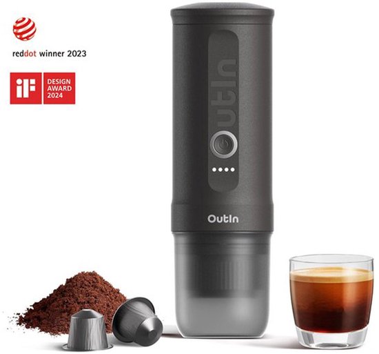 Outin - Draagbare Elektrische Espressomachine | Koffiezet apparaat voor Onderweg | Capsules  Gemalen Koffie | Portable Espresso Machine | Snelle Waterverwarming | 20 bar | Draagbare Koffiemachine | Reis  Camping Koffiezetapparaat | 12 volt